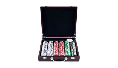 Striped dice poker chip set with cigar tray