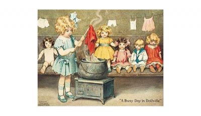 A busy day in dollville tin sign